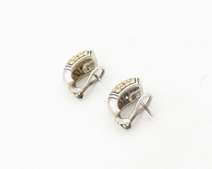 925 Sterling Silver & 14K GOLD  Vintage Genuine Diamonds Drop Earrings  EG9534