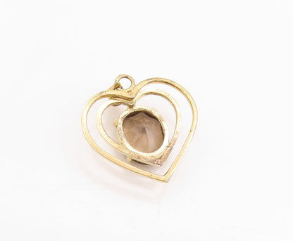 925 Sterling Silver Vintage Pendant Gold Plated Smoky Quartz Love Heart  PT24907