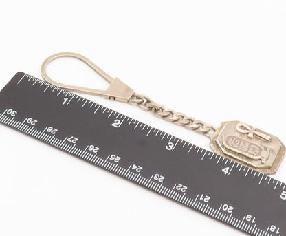 MIDDLE EAST 925 Sterling Silver Vintage Carved Cartouche Cross Keychain TR3592