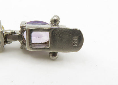925 Sterling Silver  Vintage Peridot Topaz & Amethyst Chain Bracelet  BT8560