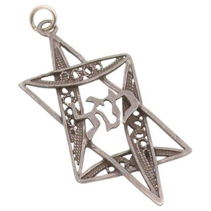 925 Sterling Silver Vintage Pendant Star Of David With Chai Symbol  PT26461