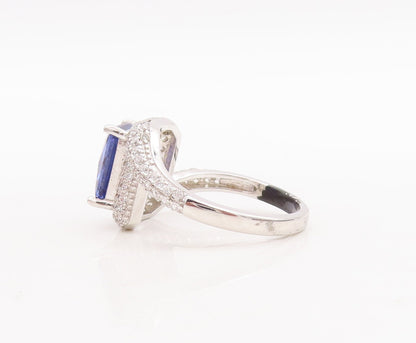 925 Sterling Silver Vintage Ring Designer Rectangle Sapphire & CZ Sz 7 RG29222