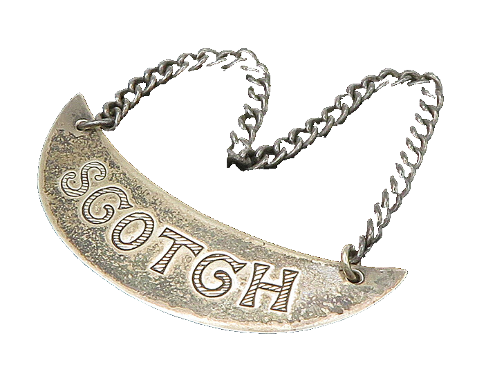 925 Sterling Silver  Vintage Oxidized Scotch Bottle Label Tag   TR3094