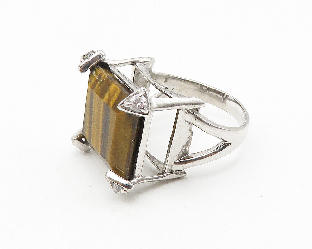 925 Sterling Silver  Tiger's Eye & Topaz Accent Cocktail Ring Sz 7  RG10276