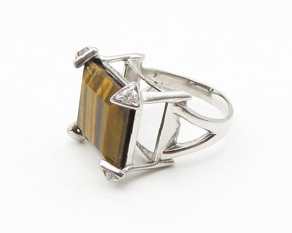 925 Sterling Silver  Tiger's Eye & Topaz Accent Cocktail Ring Sz 7  RG10276