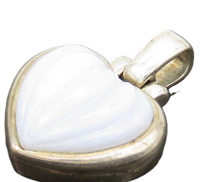 925 Sterling Silver  Vintage Blue Agate Fluted Love Heart Pendant  PT16549