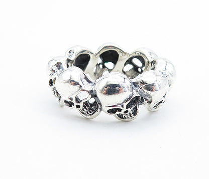 925 Sterling Silver  Vintage Shiny Sculpted Skulls Band Ring Sz 9.5  RG7326