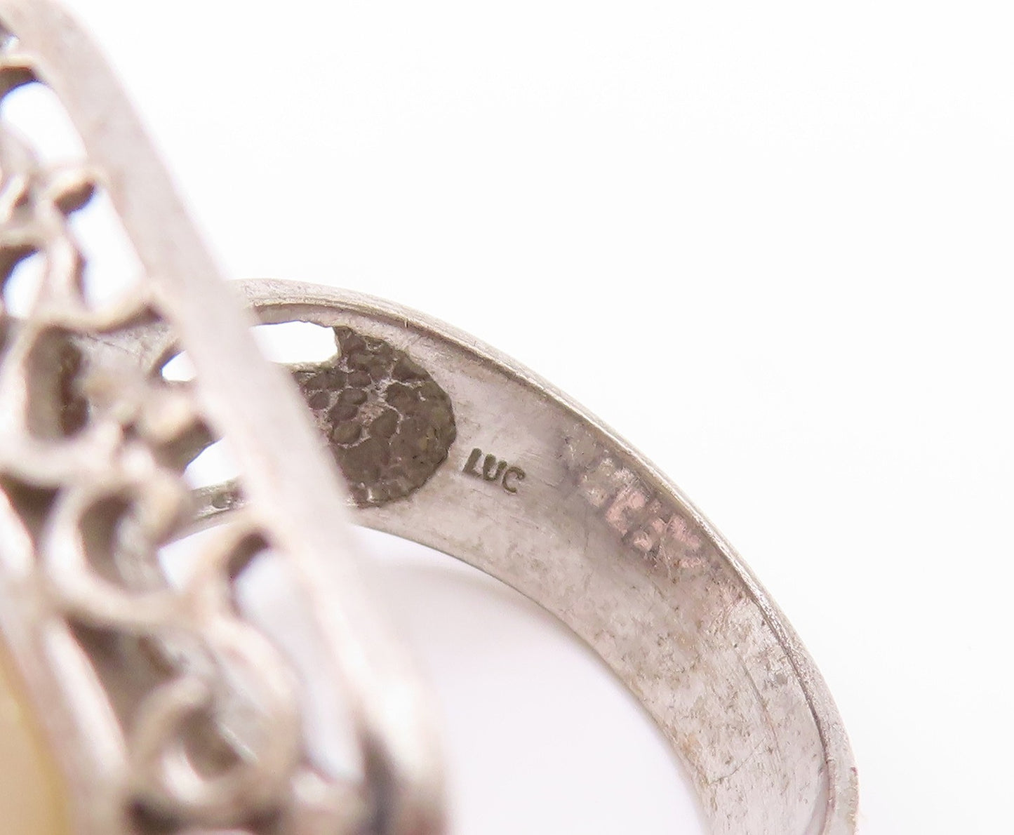 925 Sterling Silver Vintage Ring Amorphas Square Mother Of Pearls  Sz 7  RG32795