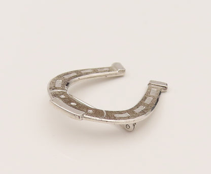 925 Silver  Vintage Polished Accent Good Luck Horseshoe Brooch Pin  BP10201