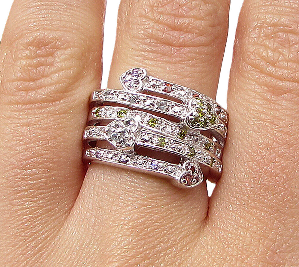 925 Sterling Silver  Cubic Zirconia Love Heart Bypass Band Ring Sz 7  RG3408