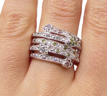 925 Sterling Silver  Cubic Zirconia Love Heart Bypass Band Ring Sz 7  RG3408