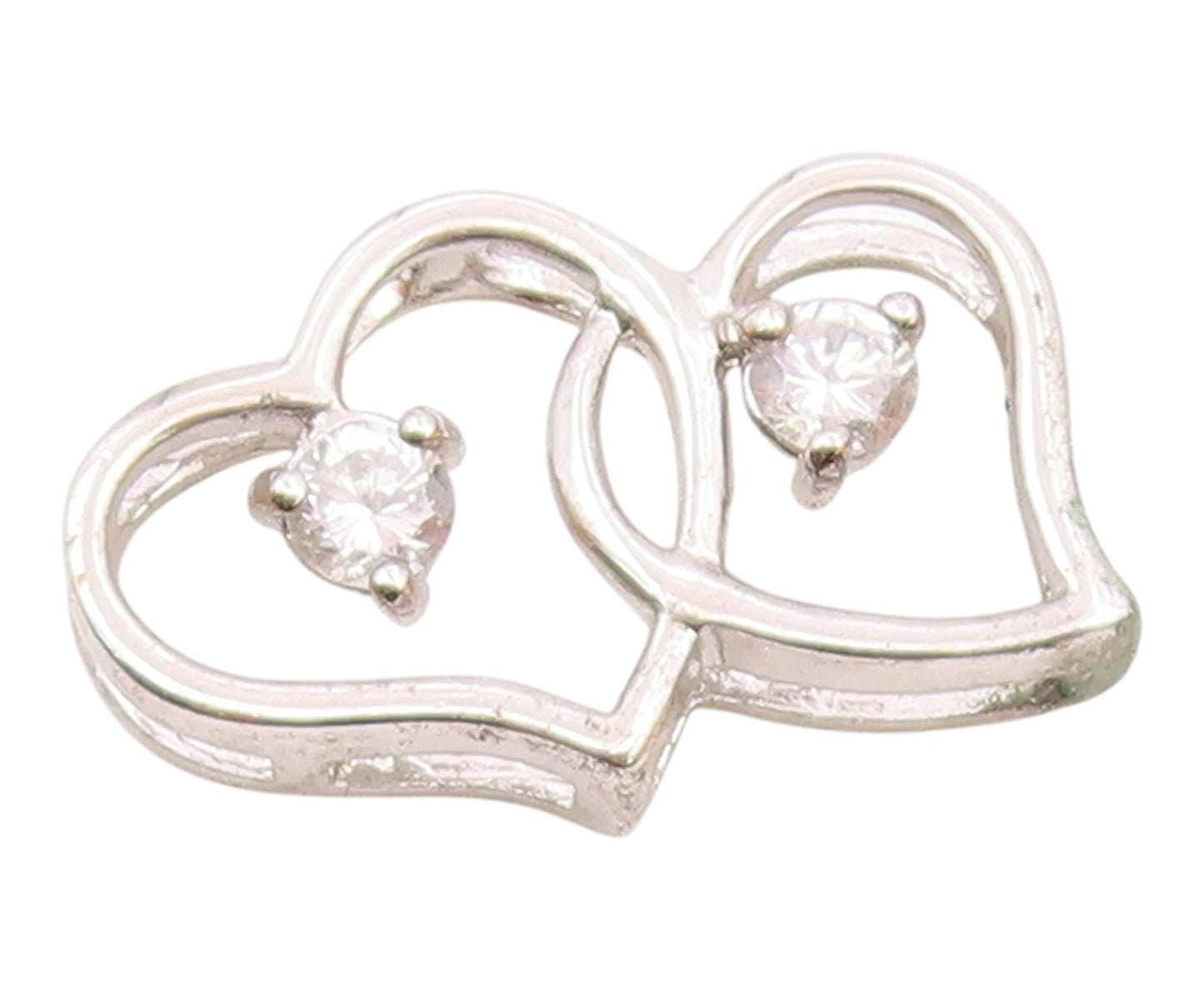 925 Sterling Silver   Vintage Cubic Zirconia Love Hearts Pendant  PT18263