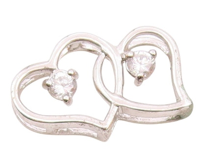 925 Sterling Silver   Vintage Cubic Zirconia Love Hearts Pendant  PT18263