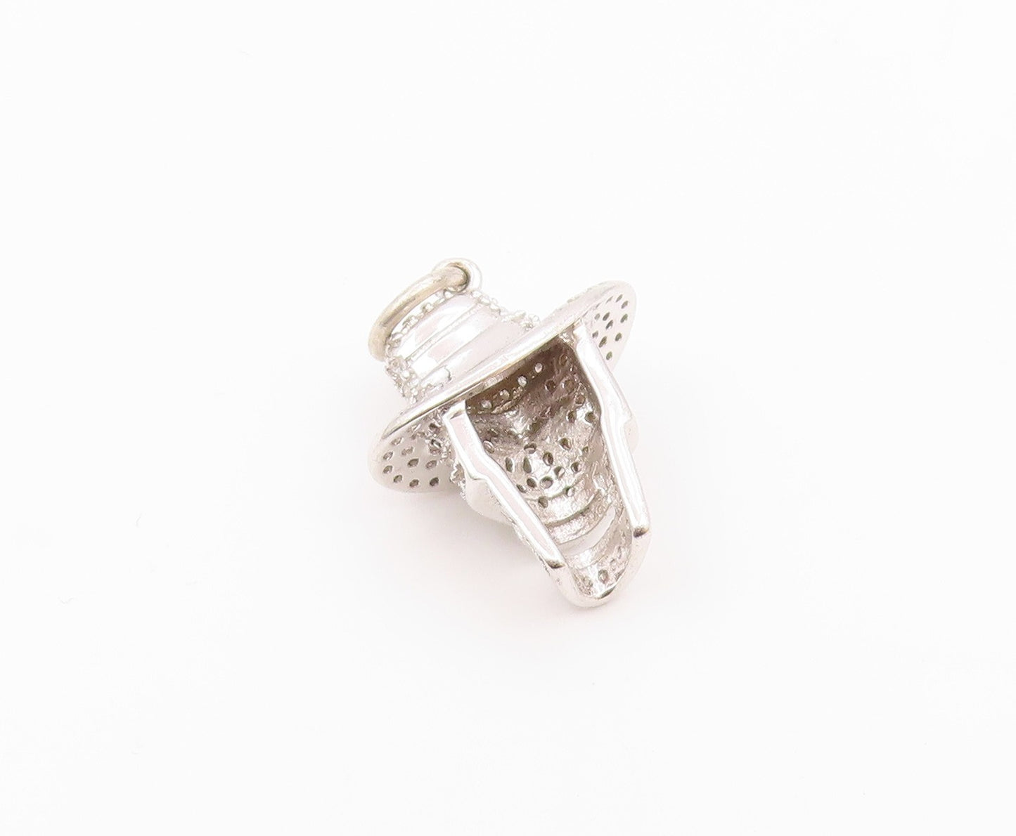 925 Sterling Silver  Vintage Skull Head With Hat Topaz Pendant  PT20233