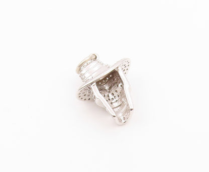 925 Sterling Silver  Vintage Skull Head With Hat Topaz Pendant  PT20233