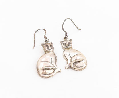 925 Sterling Silver Vintage Earrings BOMA Modernist Kitten Charm Dangle  EG14267