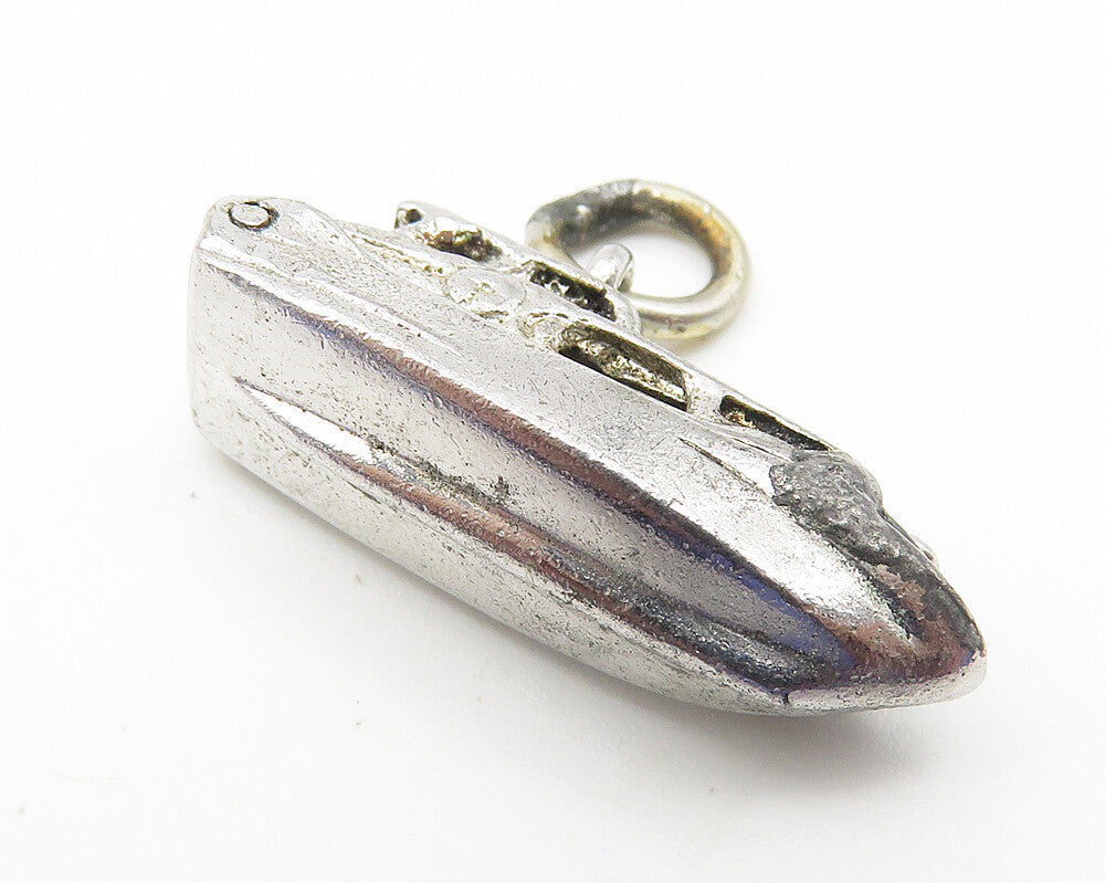 925 Sterling Silver  Vintage Shiny Pettie Yacht Boat Motif Pendant  PT8491