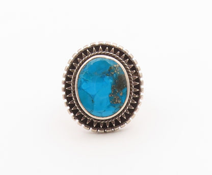 925 Sterling Silver Vintage Ring Classic Turquoise Statement Band Sz 6.5 RG36479
