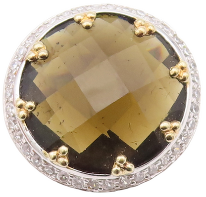 925 Sterling Silver Vintage Ring Round Cut Smoky Quartz Halo Topaz Sz 7  RG29314