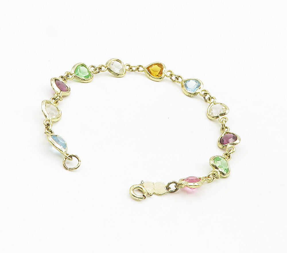 925 Sterling Silver Cubic Zirconia & Multi Color Topaz Chain Bracelet BT6216
