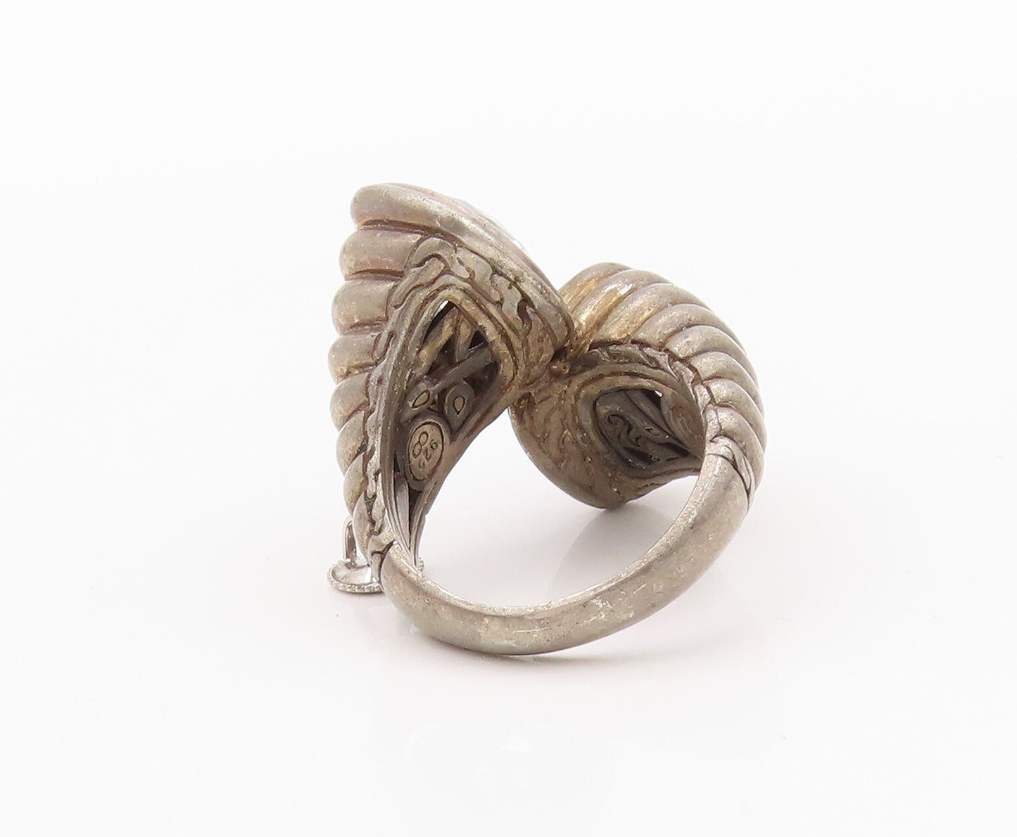 925 Sterling Silver Vintage Ring JOHN HARDY Dark Tone Carved CZ  SZ 9  RG32053