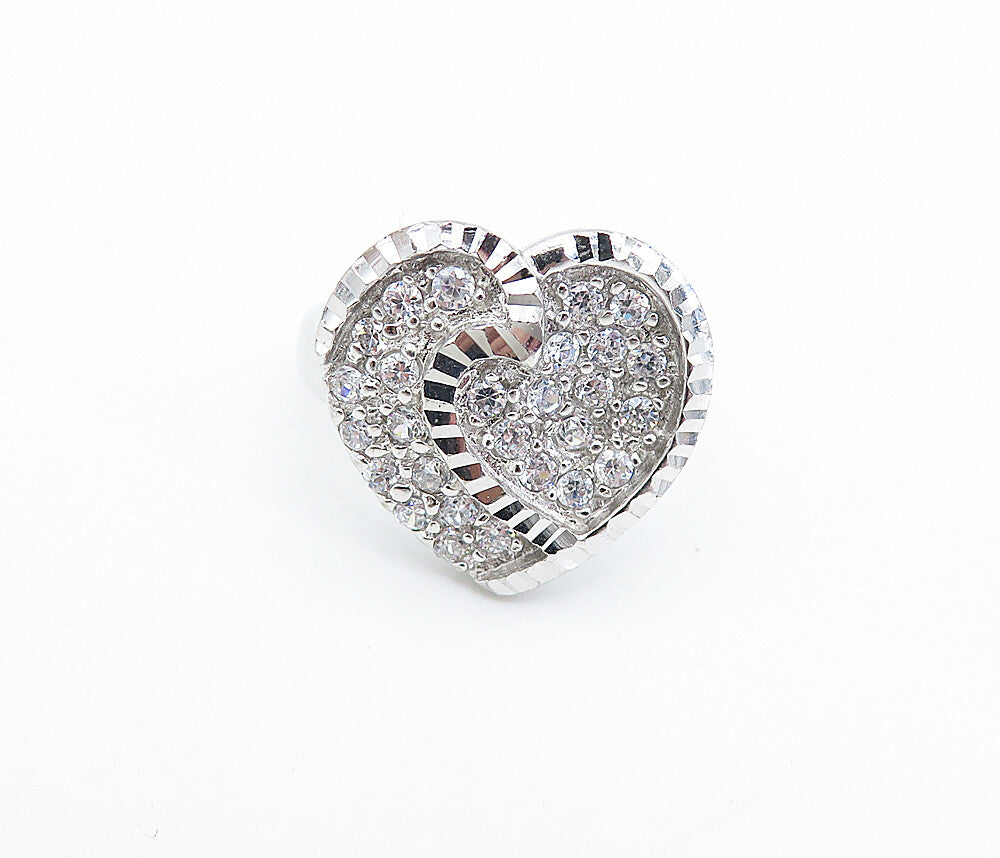 925 Sterling Silver  Cubic Zirconia Love Heart Cocktail Ring Sz 7.5  RG7283