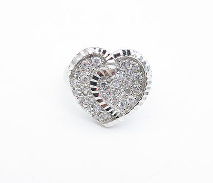 925 Sterling Silver  Cubic Zirconia Love Heart Cocktail Ring Sz 7.5  RG7283