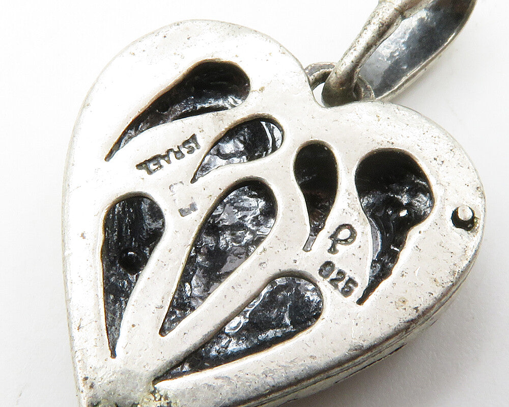ISRAEL 925 Sterling Silver  Vintage Hammered Detail Love Heart Pendant PT11216