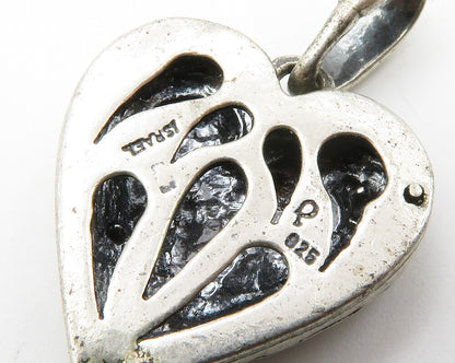 ISRAEL 925 Sterling Silver  Vintage Hammered Detail Love Heart Pendant PT11216