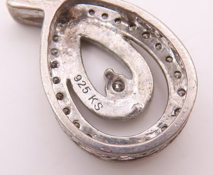 925 Sterling Silver  Vintage Genuine Diamonds Open Tear Drop Pendant  PT19616