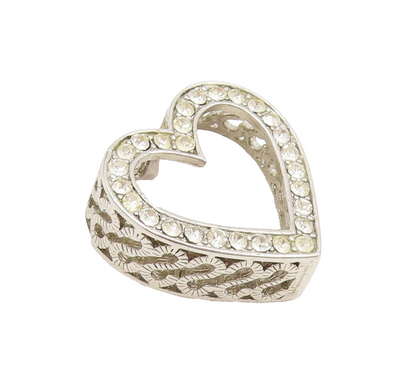 925 Sterling Silver Vintage Pendant Carved $ Band Crystal Heart Border  PT22607