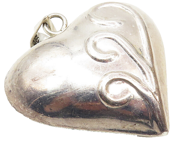 TAXCO 925 Sterling Silver  Vintage Swirl Puffy Love Heart Pendant  PT7534