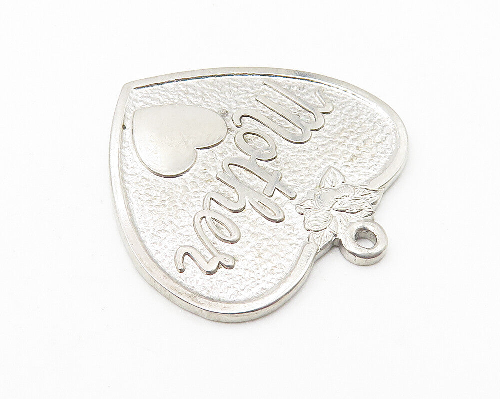 925 Sterling Silver  Vintage Shiny Mother Love Heart Drop Pendant  PT8149