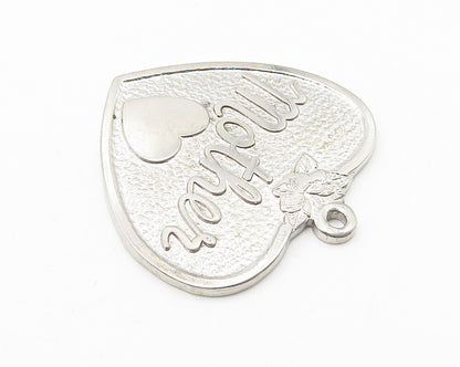 925 Sterling Silver  Vintage Shiny Mother Love Heart Drop Pendant  PT8149
