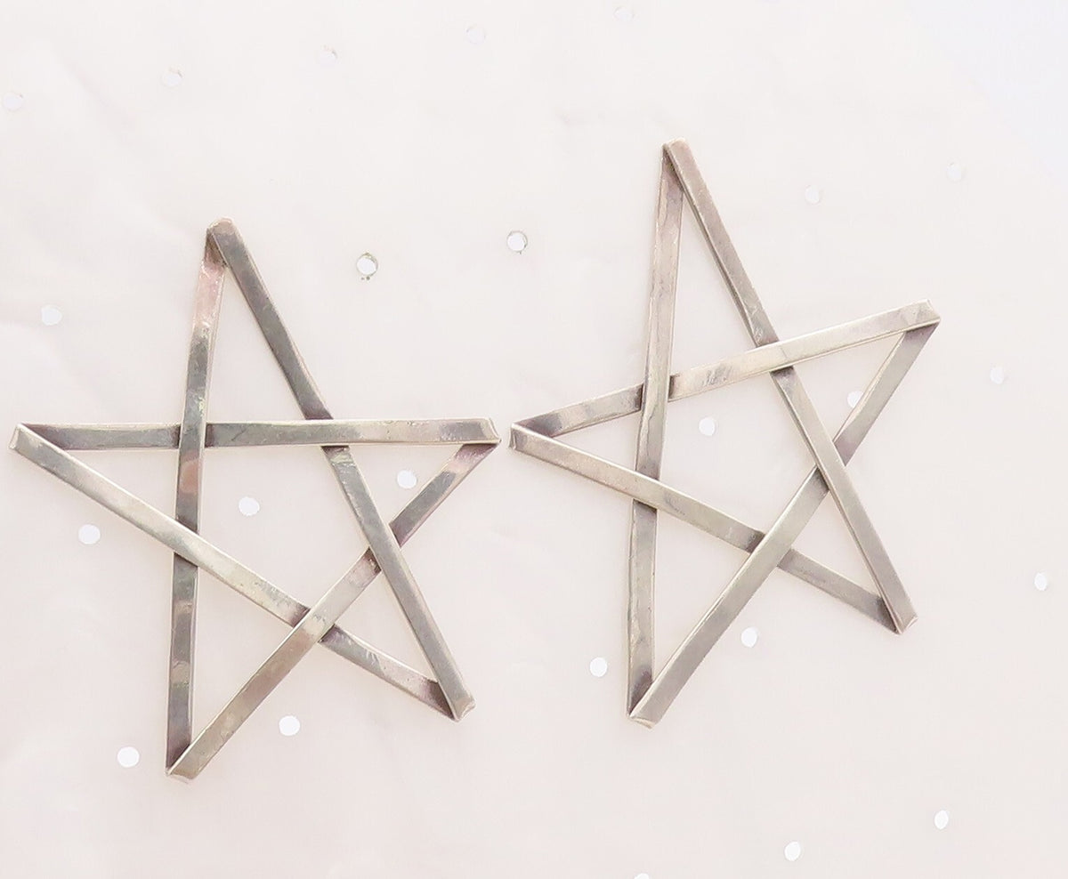 925 Sterling Silver Vintage Earrings MEXICO Solid Large Cutout Star  EG13238