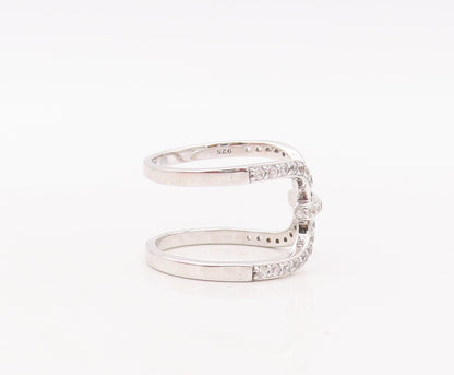 925 Sterling Silver Vintage Ring Designer Cutout CZ Inlay  Sz 7.5  RG29900