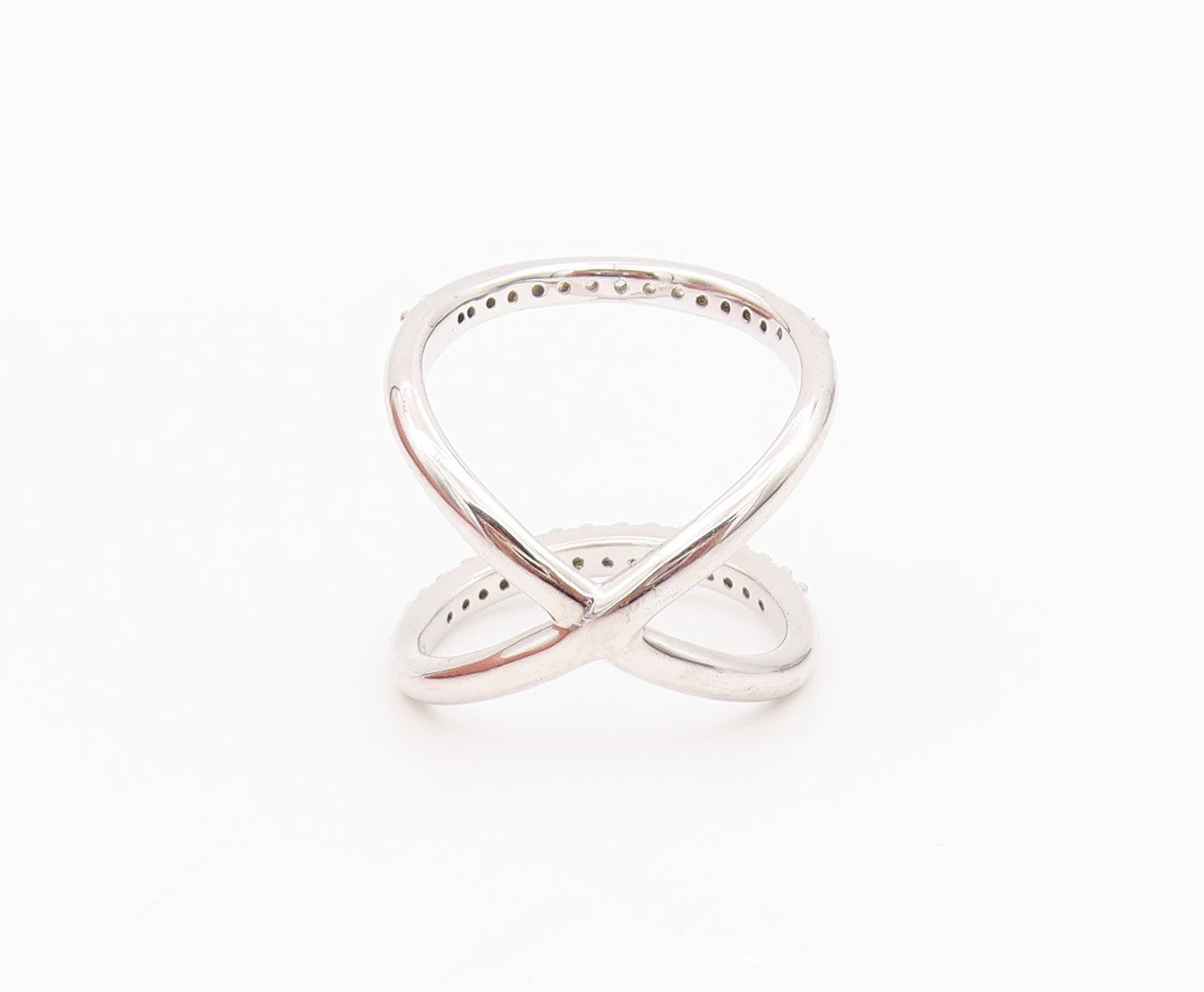 925 Sterling Silver Vintage Ring Modernist CZ Inlay Cutout Bands Sz 7.5  RG33098