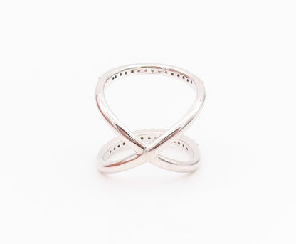 925 Sterling Silver Vintage Ring Modernist CZ Inlay Cutout Bands Sz 7.5  RG33098