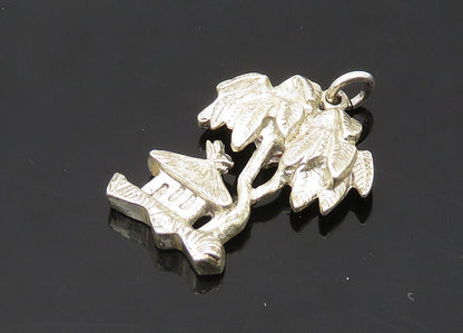 925 Sterling Silver  Vintage Shiny Palm Tree & Hut Scene Pendant  PT16326