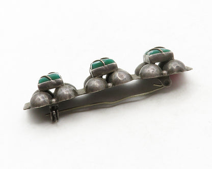 MEXICO 925 Silver  Vintage Green Onyx Dark Tone Bubble Brooch Pin  BP4997