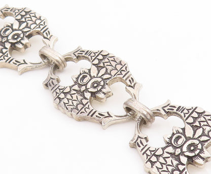 BB 925 Sterling Silver  Vintage Floral Etched Design Chain Bracelet  BT8508