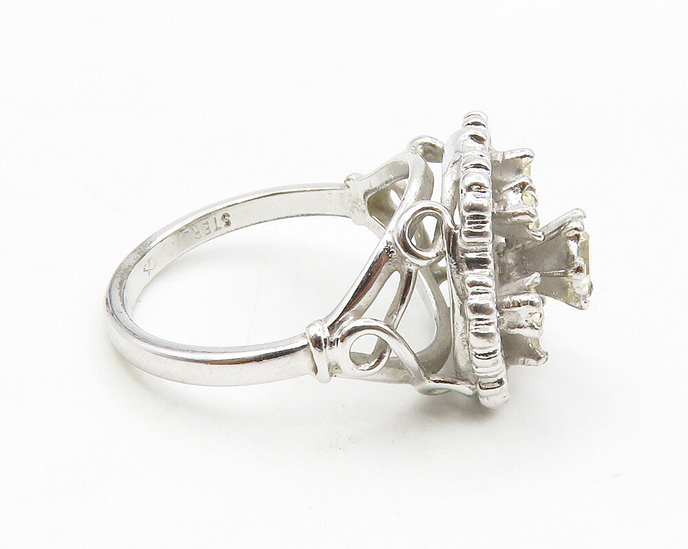 925 Sterling Silver  Cubic Zirconia Floral Swirl Cocktail Ring Sz 6  RG13967