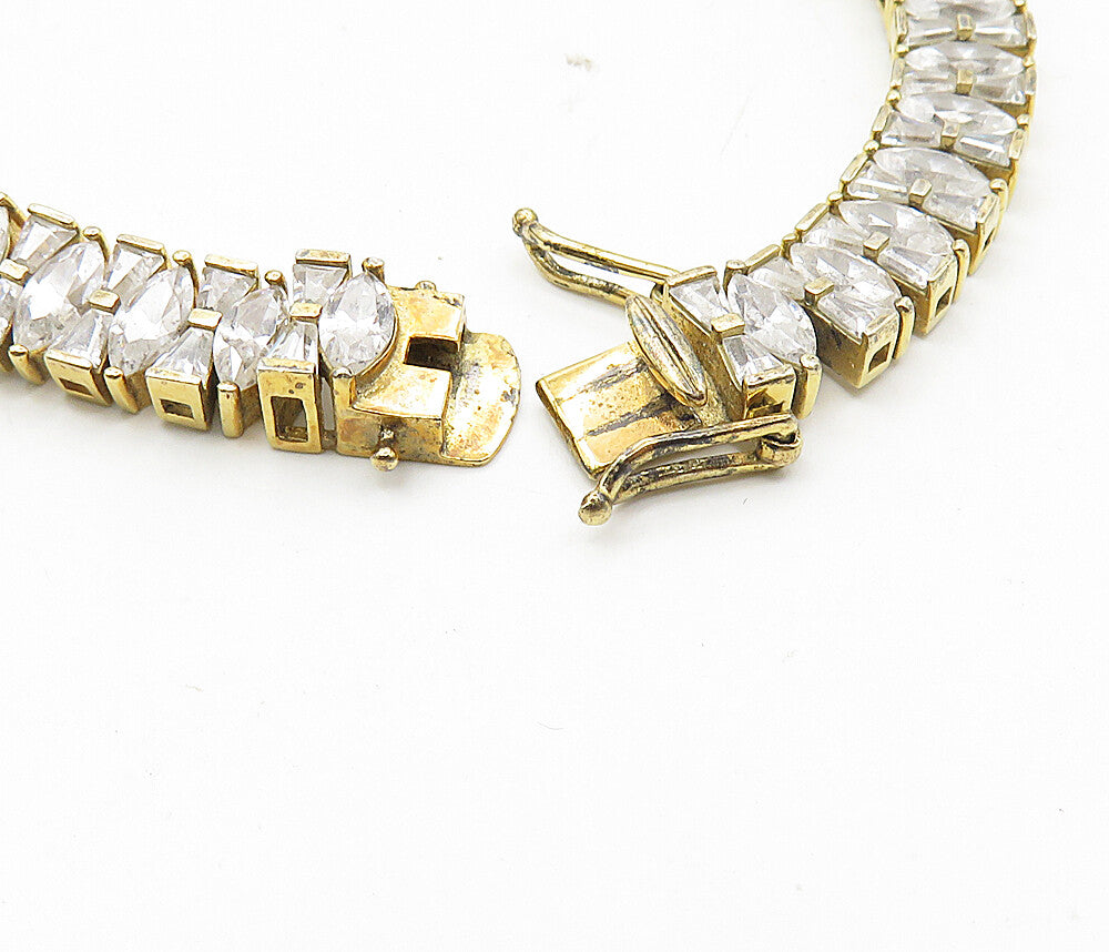 925 Sterling Silver  Cubic Zirconia Gold Plated Shiny Chain Bracelet  BT4075