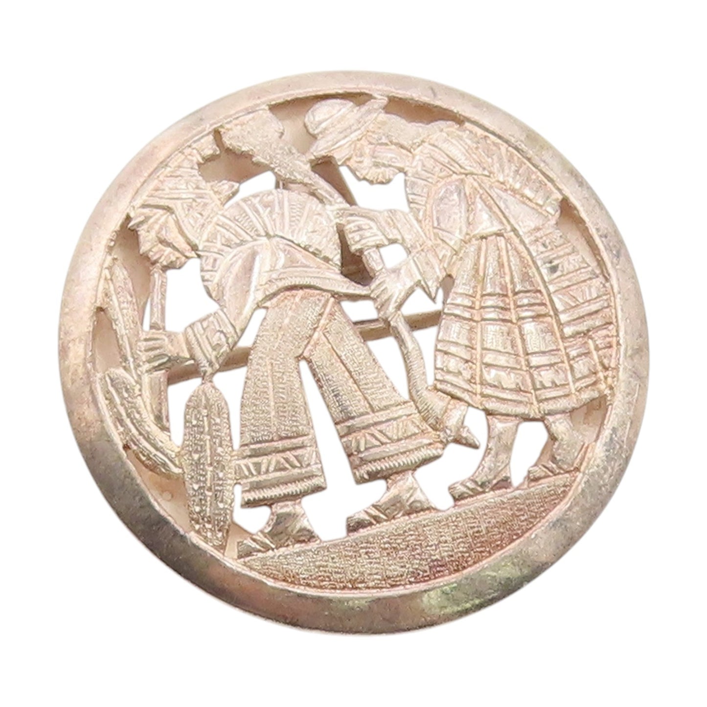 925 Sterling Silver Vintage Brooch Pin Carved Andean Family Portrait  BP12266