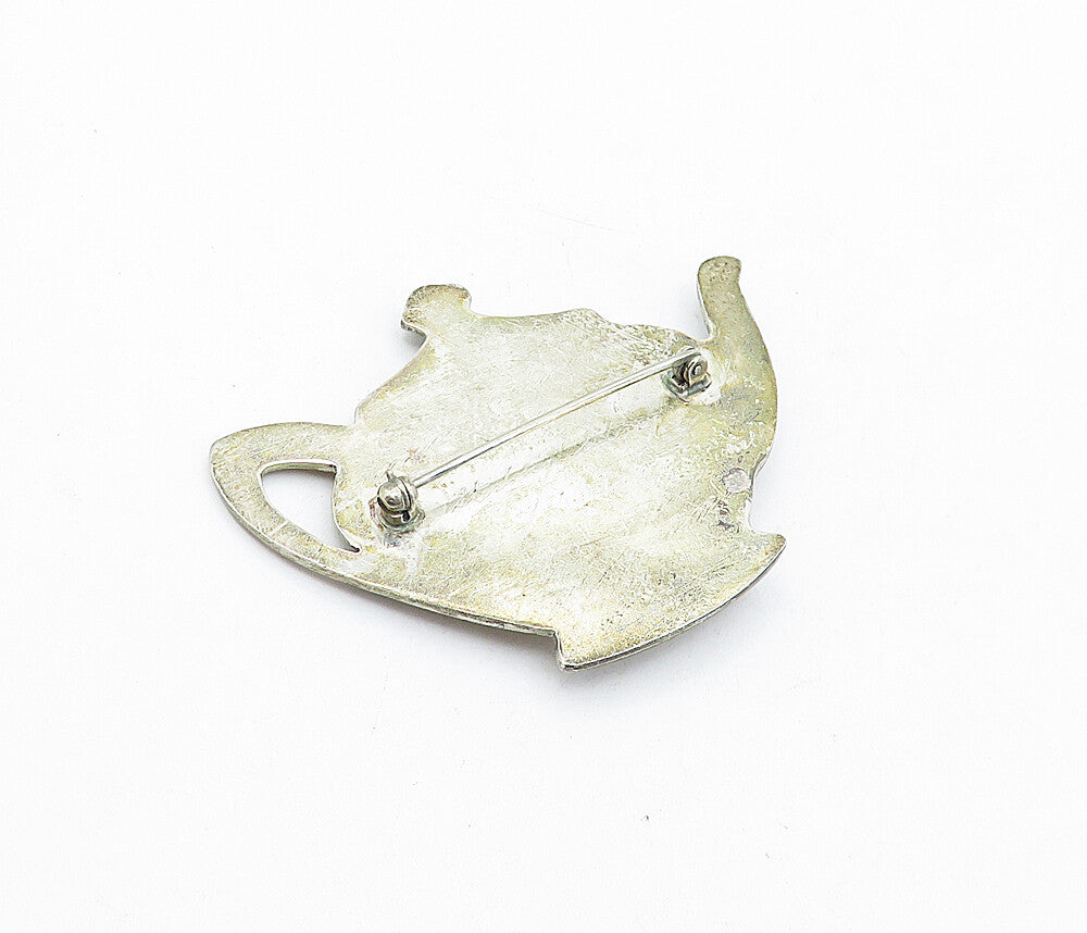 DESIGNER 925 Sterling Silver  Vintage Antique Tea Pot Motif Brooch Pin  BP1593