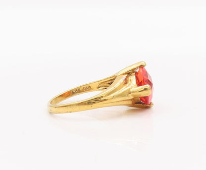925 Sterling Silver Vintage Ring Gold Plated Solid Oval Cut Red CZ  Sz 8 RG28192