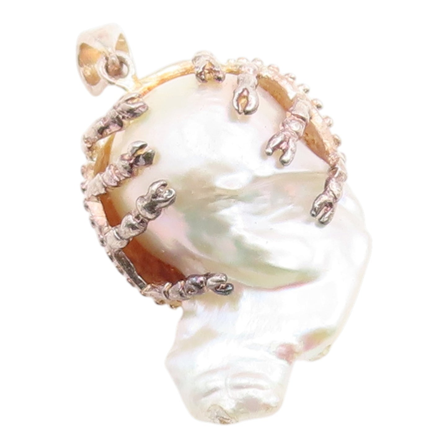 925 Sterling Silver Vintage Pendant Mother Of Pearl With Holding Crab  PT26189