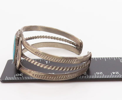 925 Sterling Silver Vintage Bracelet NAVAJO Blue Turquoise Etched Cuff  BT11373