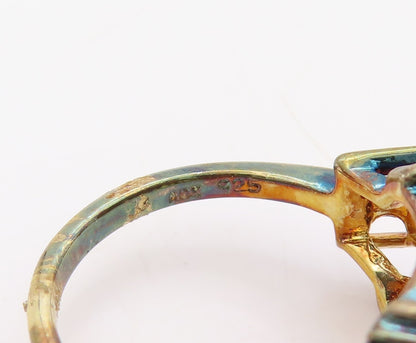 925 Sterling Silver Vintage Ring Gold Plated Topaz & Gemstone  Sz 7  RG30585