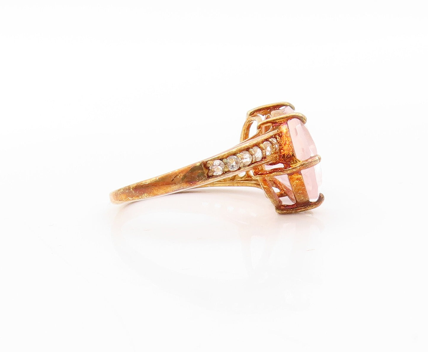 925 Sterling Silver Vintage Ring Gold Plated Oval Cut Gemstone CZ Sz 6.5 RG30682